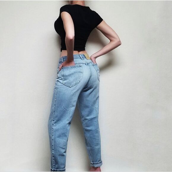 𝅺VINTAGE 1970s-80s Lee Light Distressed Stone Wash High Rise Jeans 30 - Picture 3 of 14